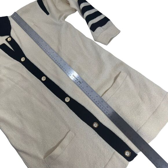 Vintage Alnoral Varsity Prep Style Cream & Black Wool Blend Cardigan Sweater - Picture 9 of 10